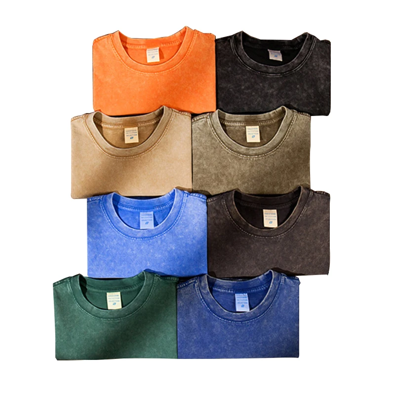 Wholesale Custom Logo 300gsm Heavyweight Tshirt High Quality Acid Wash 100% Cotton Oversized Blank Vintage T Shirt