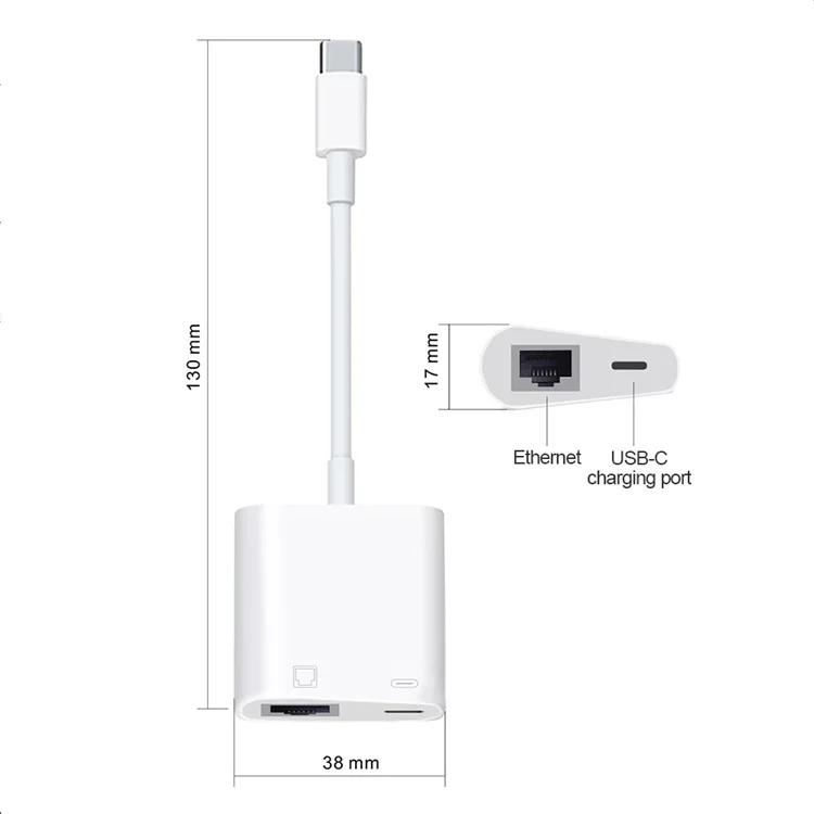 2 Port 2 In 1 Type C HUb RJ45 Ethernet Lan Hub with Power Delivery Fast Charge for Macbook Pro and Other Type C Laptops