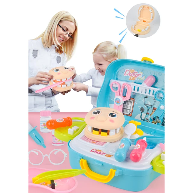 Children Dentist Medical Tools Suitcase Kids Pretend Medical Extraction Tooth Toys Plastic Dental Doctor Tool Set Toys