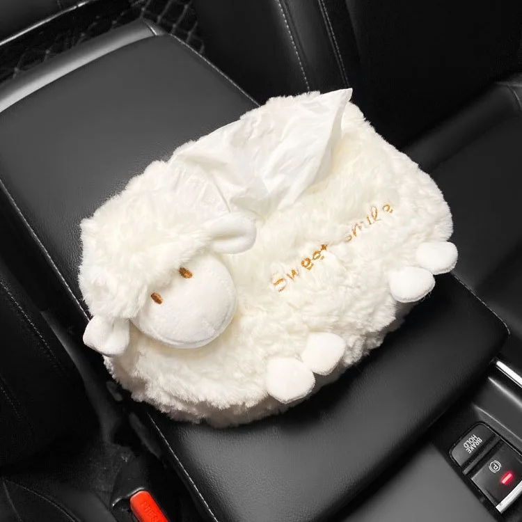 Cute Sheep Car Tissue Holder Paper Napkin Hanging On Car Sun Visor Back Seat Tissue Bag Box White Car Tissue Holder