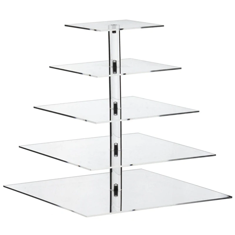 Clear Acrylic Dessert Display Hoder 5 Tier Square Acrylic Cupcake Tower Stand Pastry Display Rack for Party Wedding Baby Shower