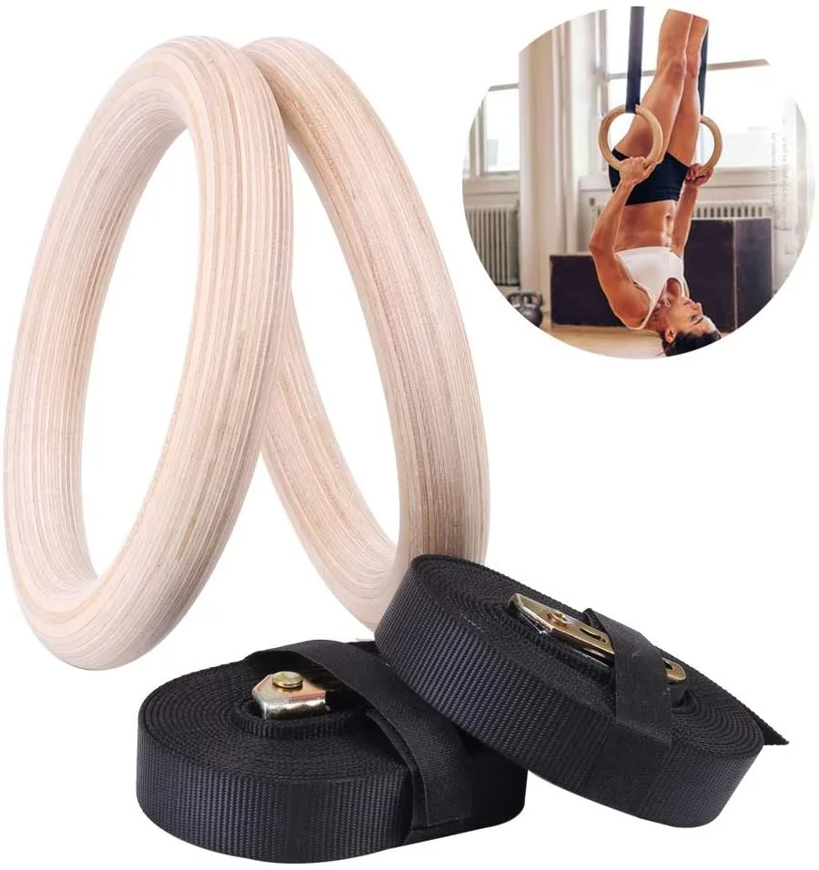 Recommend Heavy Duty Pull Ups and Dips Exercise Gym Wooden Gymnastic Rings with Adjustable Straps