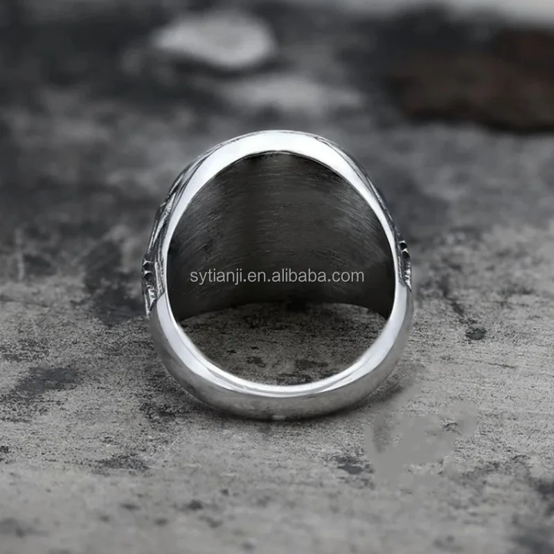Nordic Man Stainless Vintage Steel Viking Ring Retro Jewelry Wholesale Silver Cross Religious Gemstone Rings