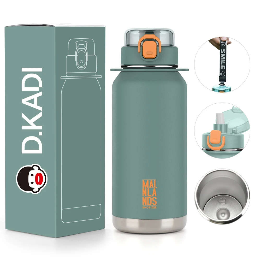 Custom 1100ml Portable Stainless Steel Vacuum Flask Double Wall Insulated Water Bottle with Handle for Hiking Travel Camping