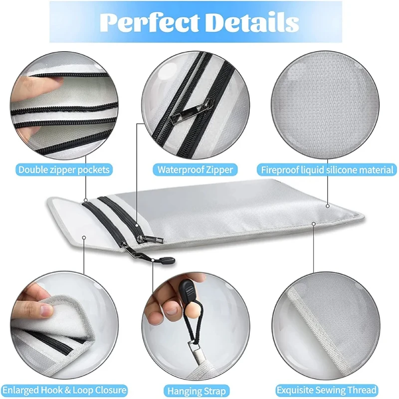 Waterproof A4 Document Storage Pouch with Zipper Fireproof and Secure Filing Bags for Money and Important Documents