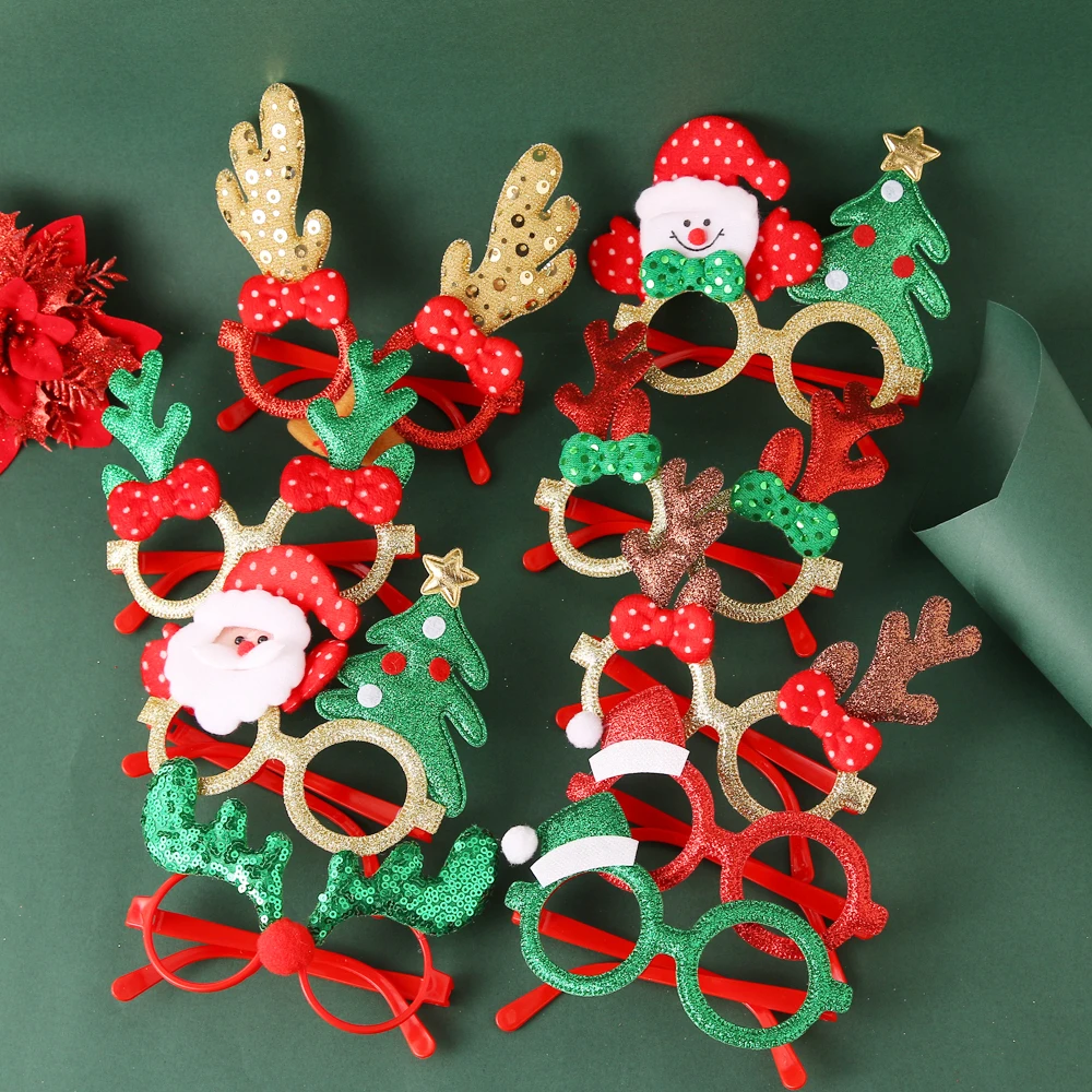 VKME New Christmas Decorations Adult Kids Toys Santa Snowman Antler Glasses Christmas Decorated Glasses