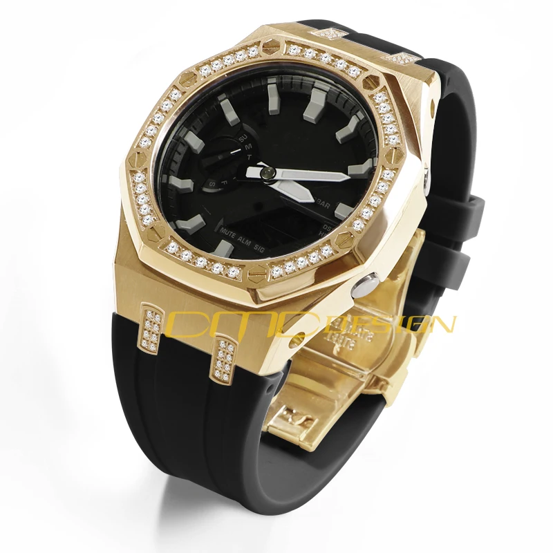 Wholesale Price Gen. 5 Metal Case with Diamond Silicone Watch bands Rubber Strap Modification Kit for G Shock GA2100 Replacement