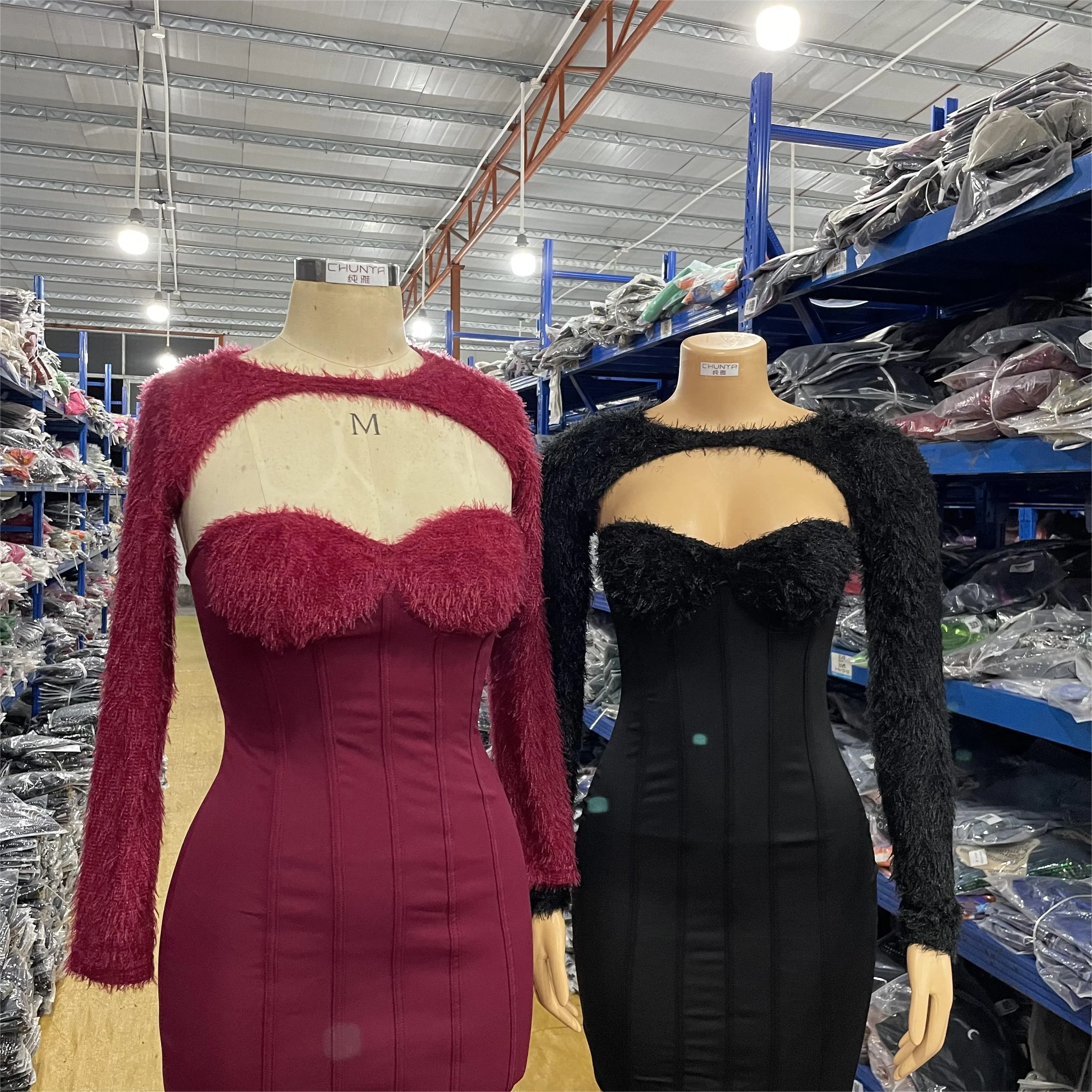 CY900172 Fast Shipping Women Casual Wear Two Piece Dress Set Long Sleeve  Wraps And Mini Bodycon Dresses Suit