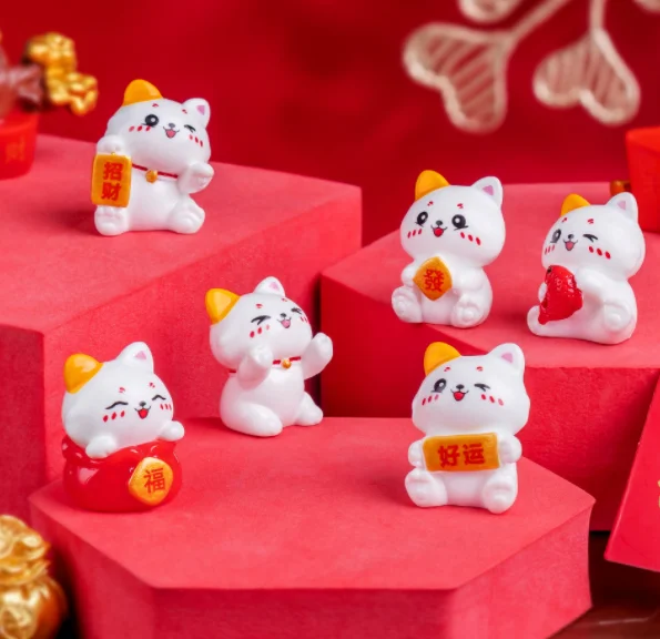 miniature animals mini chinese dolls lot resin lucky cat waving hands mini garden tiny planter terrarium figurines business gift