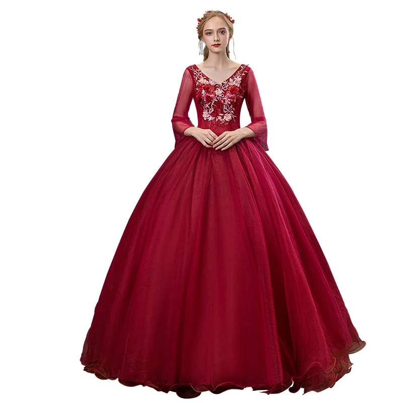 Feishiluo Red Ball bridal gowns flower Tulle  ball gowns floor length  wedding dress party prom dress