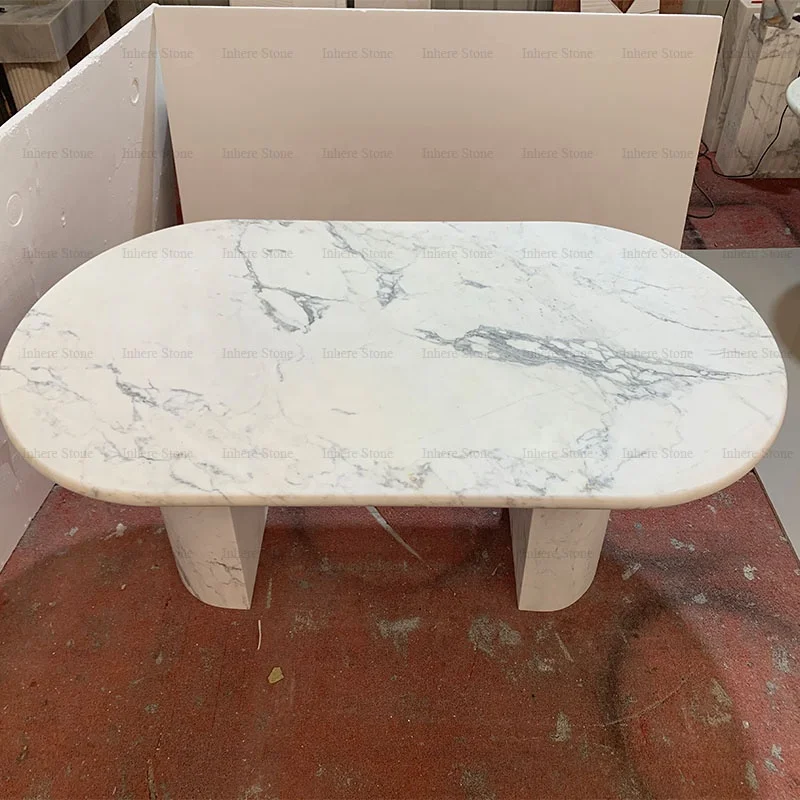 Custom Made Natural Stone Nordic Home Furniture Italian Snow White Marble Top Oval Statuario White Marble Dining Table