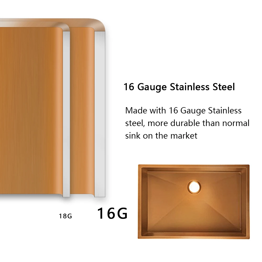 Hot Selling Rose Gold Color Single Bowl Farmhouse Stainless Steel Handmade Kitchen Sink 30