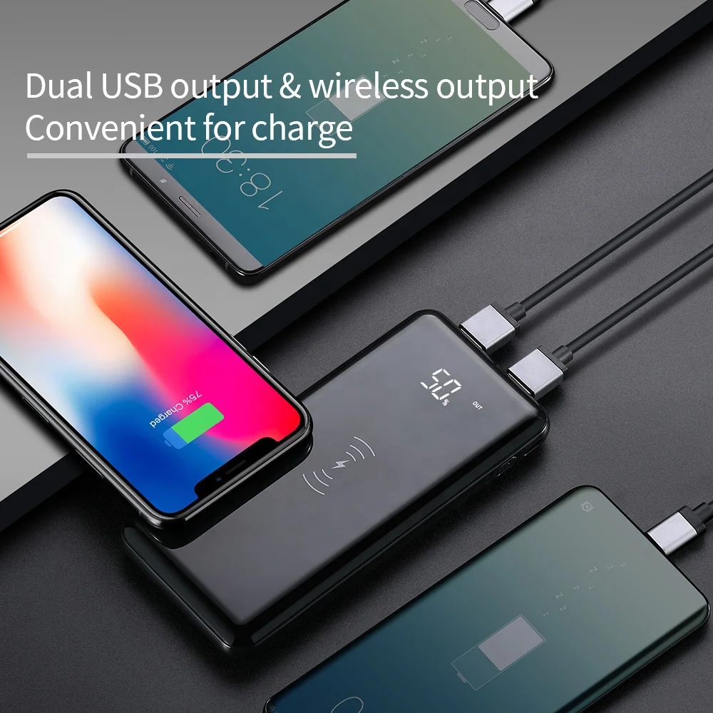 Высокое качество Заводская цена Быстрая зарядка 10000Mah беспроводной внешний аккумулятор с цифровым