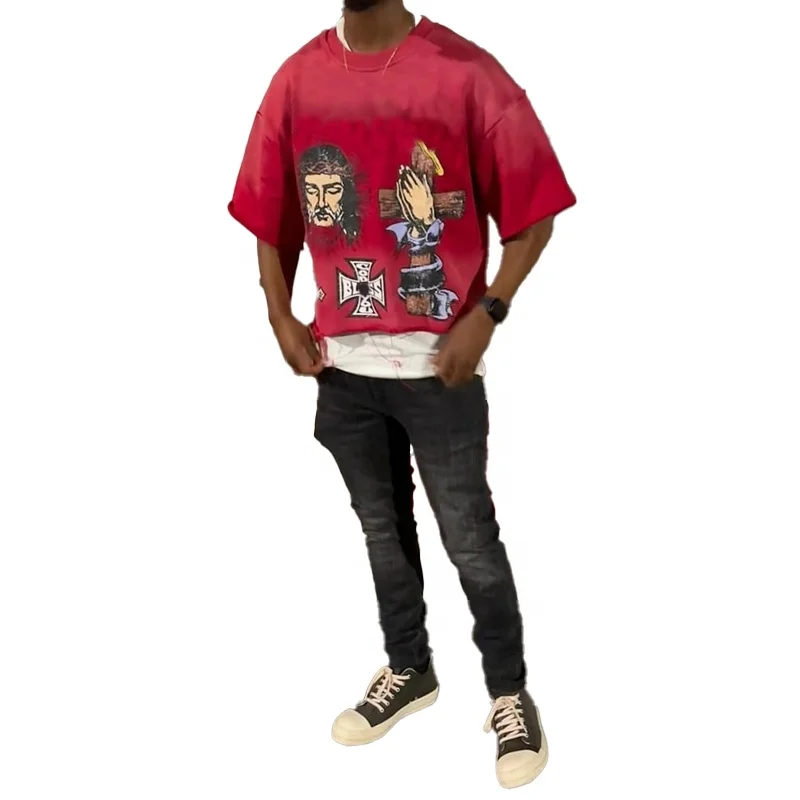 Укороченные футболки KY с индивидуальным принтом высококачественный дизайн плотный воротник ткань DTG вымытая 240 грамм узором