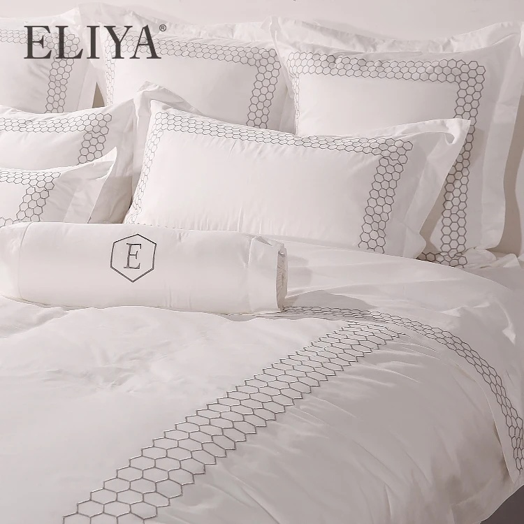 Newest Design Custom Embroidery Beehive 5 Star Hotel Bedding Sheets Sets