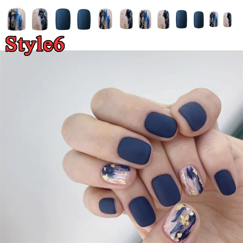 TikTok Web Celebrity Product 24 pcs Gradient Frosted Artificial Nails Glue Sticker Wholesale