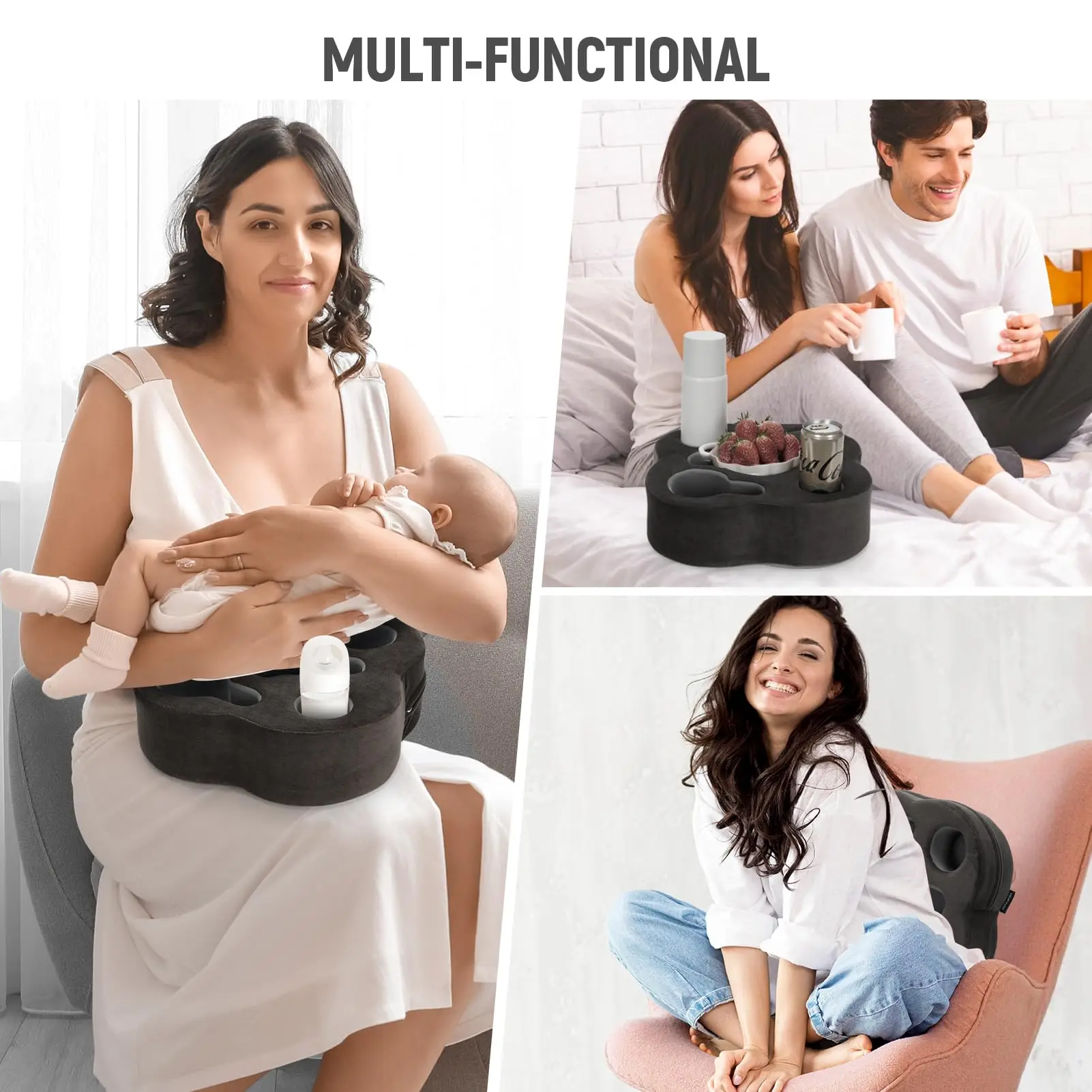 Sofa Organizer Caddy Bed Refreshment Tray for Drinks Couch Cup Holder Pillow