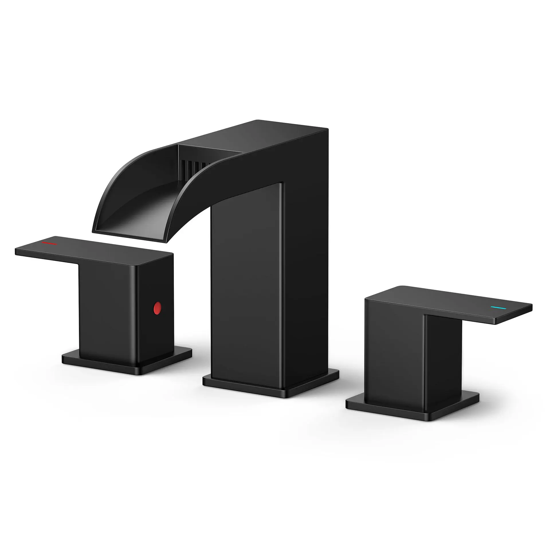 3 holes basin mixer square black bathroom stainless steel basin faucet hot and cold sink waterfall outlet hot sale for bathroom