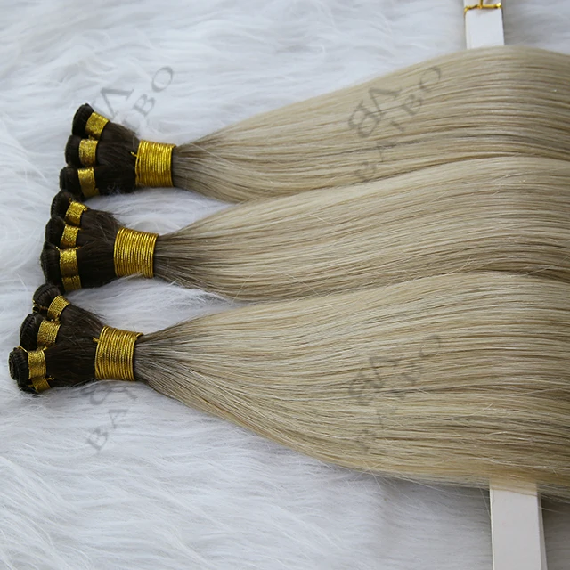 Stable Quality Double Drawn Remy Ombre 100% Russian Natural Human Hair Wholesale Hand Tied Weft Hair Extensions
