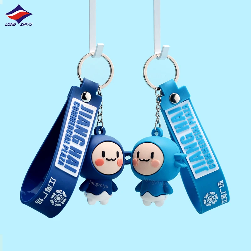 Longzhiyu 17 Years Experience Factory Custom 3D PVC Personalized Logo Key Chain Plastic Pretty Keyring Bag Pendant