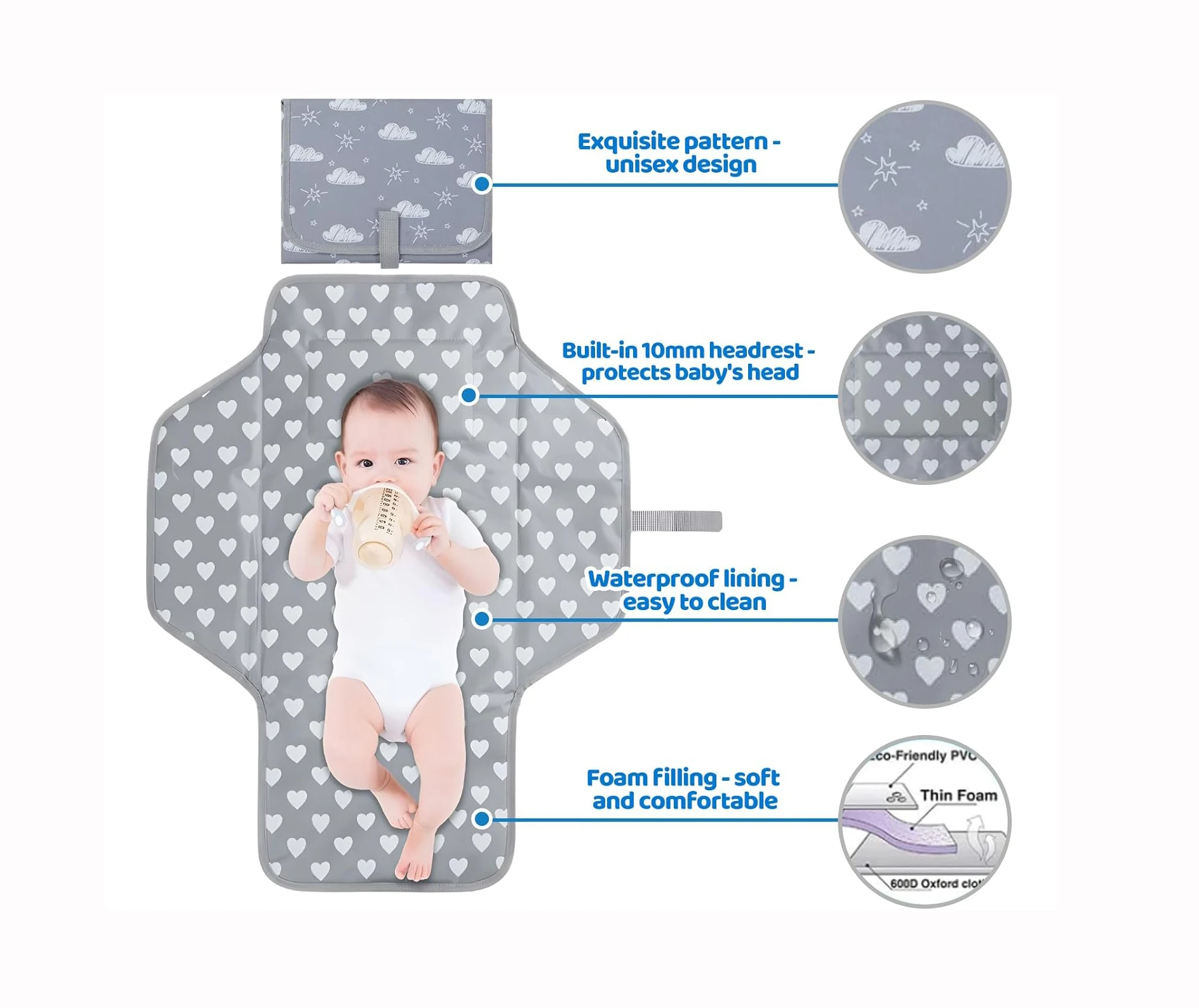 Luxury Soft Reusable Waterproof Changing Pad Cover Portable Foldable Table for Baby Travel