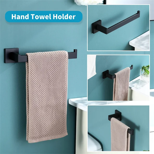 4 pieces of bathroom accessories set matte black steel bath bathroom hardware sets wall mounted square
