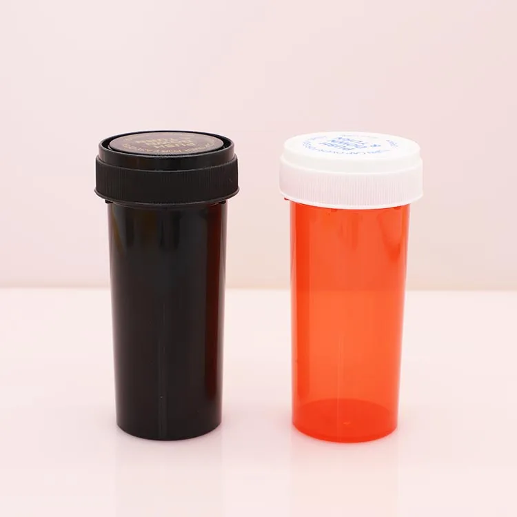 plastic childproof red black medicine pharmaceutical Prescription pill Reversible bottle hot sale in Europe and America