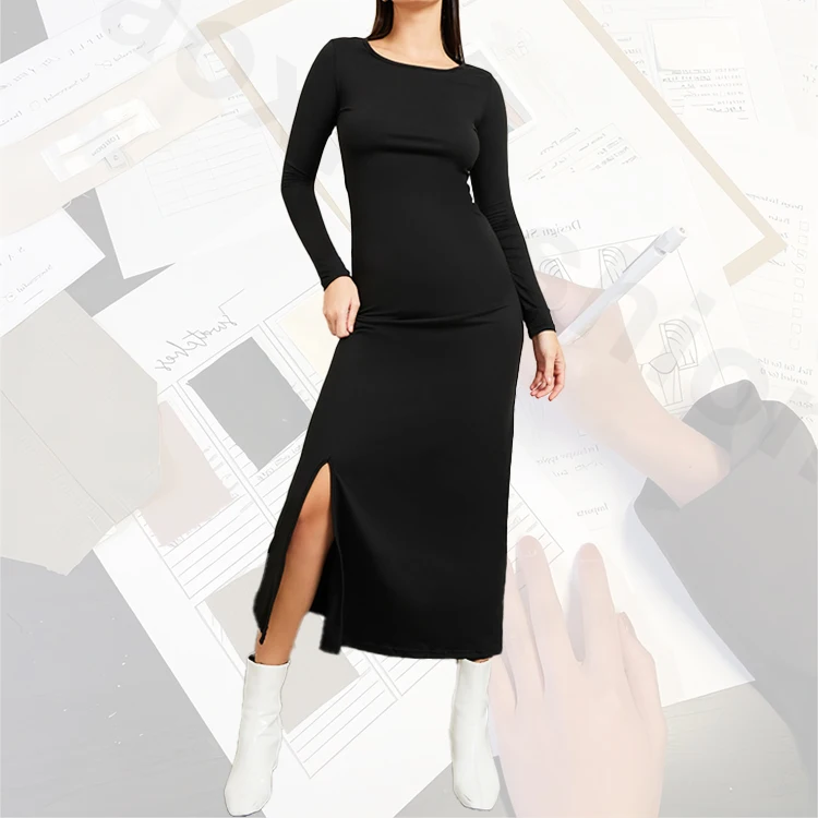 Long Sleeve Maxi Dress For Casual Women Plain Long-Sleeved Round-Neck Maxi Dress Casual Dress Clothes Women
