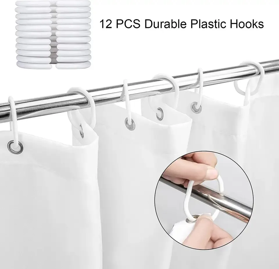 Factory wholesale 3D Peva Material bathroom set with 12 plastic hooks waterproof 72X72 Inc transparent shower curtain