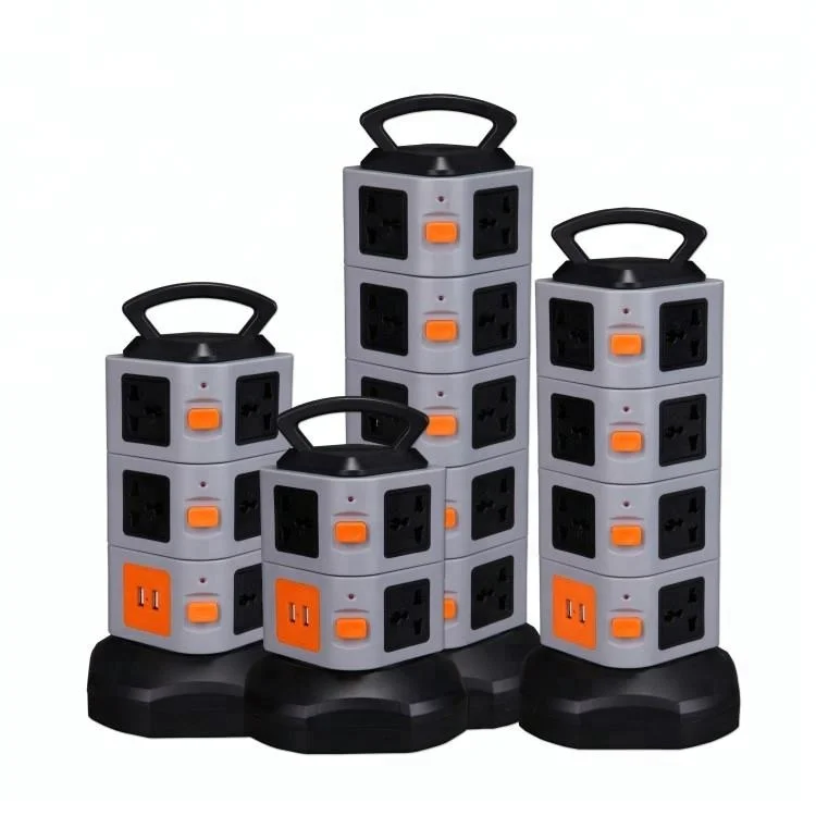 Power Adapter with Surge Protector, USB Charging Ports and Individual Switches, Rotatable Vertical Tower Power Strip