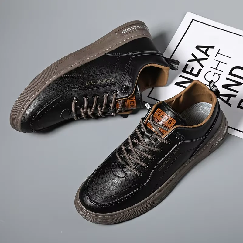 2024 Waterproof Leather Sneakers Shoes Outdoor Leisure Fashion Rend Flat Men Walking Style Shoes