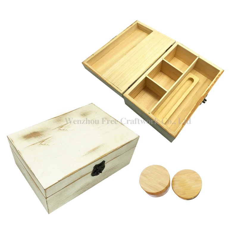 
Factory Price eco friendly bamboo wooden storage weed stash box grinder UV smoking Rolling Tray 