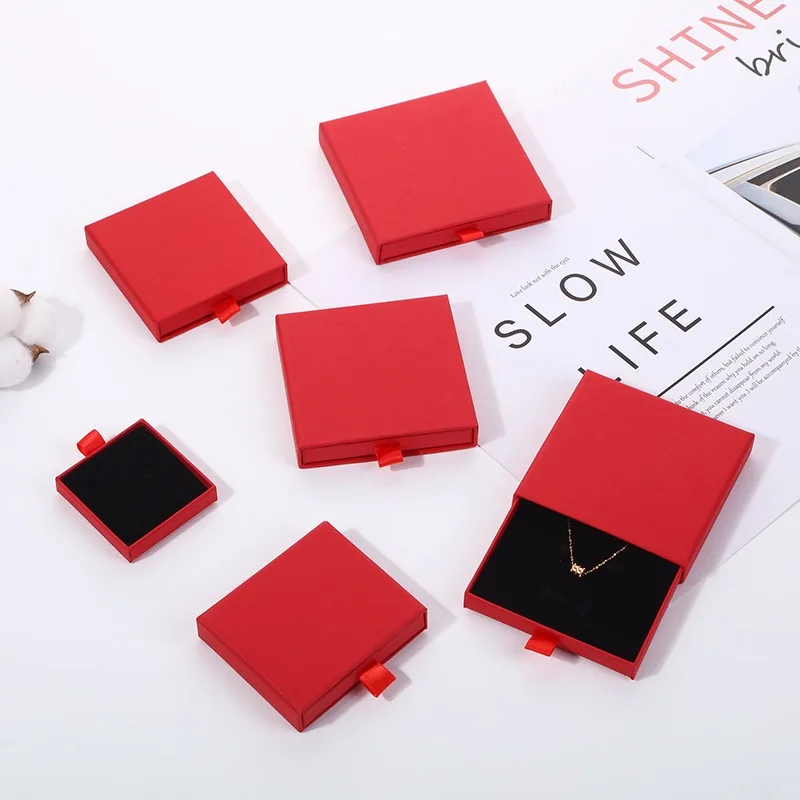 Custom Small Paper Cardboard Ring Earrings Necklace Drawer Packaging Jewelry Gift Box With Logo Printed