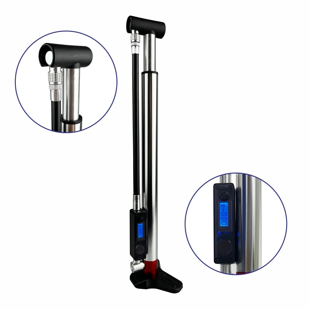 CNC Machined Aluminum Alloy Bike Tire Air Pump 150PSI Mini Floor Pump with Electronic Pressure Gauge