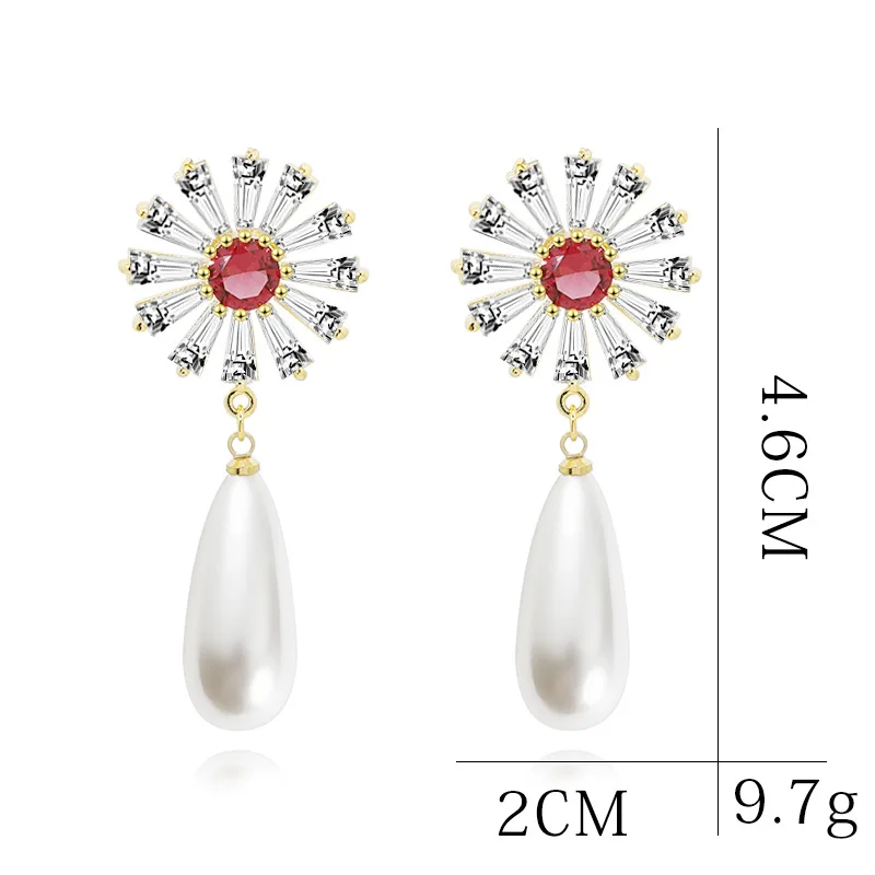 
Temperament Earrings Diamonds Droplets Pearl Accessories Earring Flower 