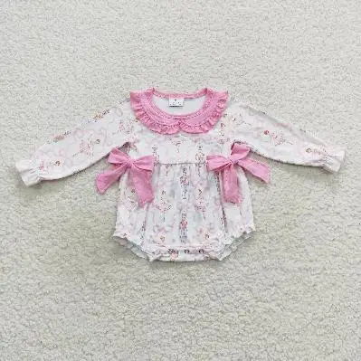 RTS Sweet style romper pink Ballerina doll collar long-sleeved crawl newborn boutique clothes