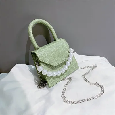 M197 trend ins elegant spring single shoulder purses pearl slant bag ladies square handbag small chain satchel