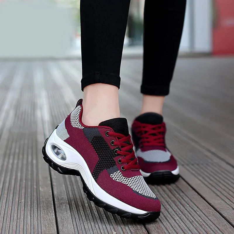 china suppliers girl non-slip purple mesh running shoes ladies open shoes casual height increasing women walking style shoes