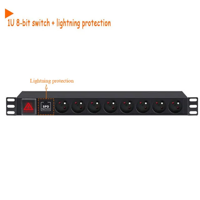 PDU Power Strip Distribution Unit Cabinet 8 Way AC German/French Socket Overload lightningproof Break Switch EU Plug 2m Cord