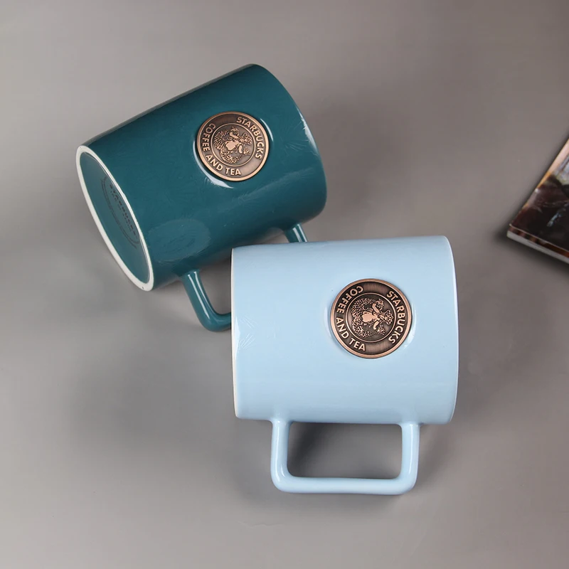 Wholesale Custom Copper Seal Logo 473ml Drinkware Milk Cup 16oz Handmade Bottle Green Custom Ceramic Mug Manufacturers