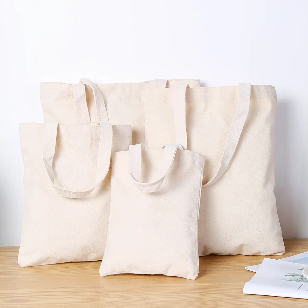 Wholesale non Logo Cheap Reusable Shopping Plain White beige nature color Blank Cotton Canvas Large amount of stock tote bag
