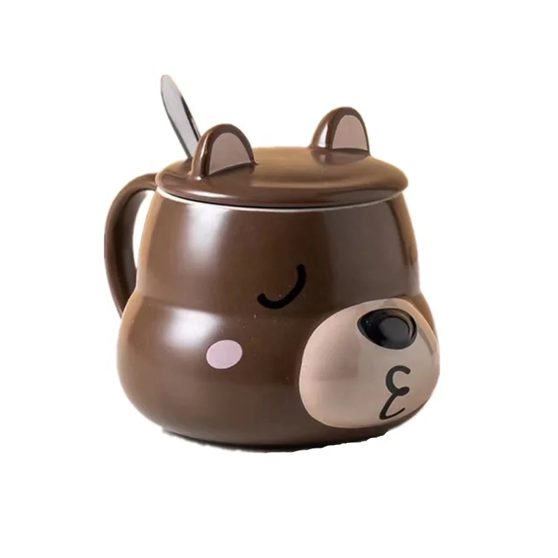 Ceramic Coffee Mug with Lid and Matching Spoon,Novelty 3D Husky Pattern Mug for Tea Milk Chocolate Juice,Cute Cup for Dog Lovers