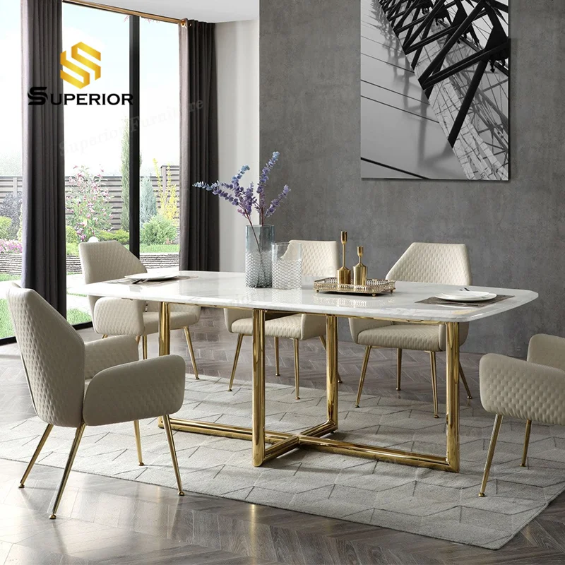 supalier dining table set 6 seater luxury stone dining table set for 8 gold marble dining table
