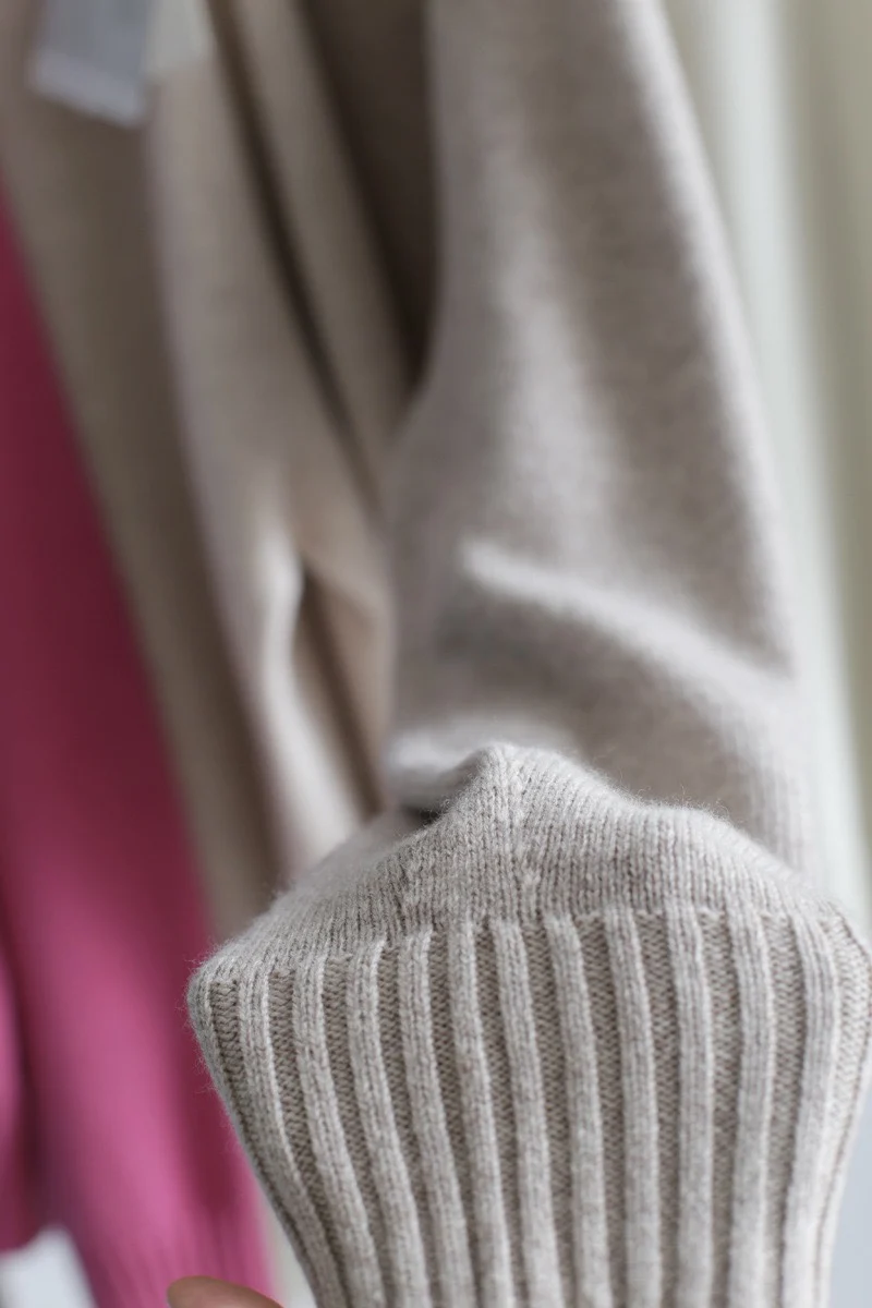 350G 100% Wool Winter 12-pin Round Neck Seamless Sweater Loose Solid Color Pullover Top Long Sleeved Thickened Knitted Sweater