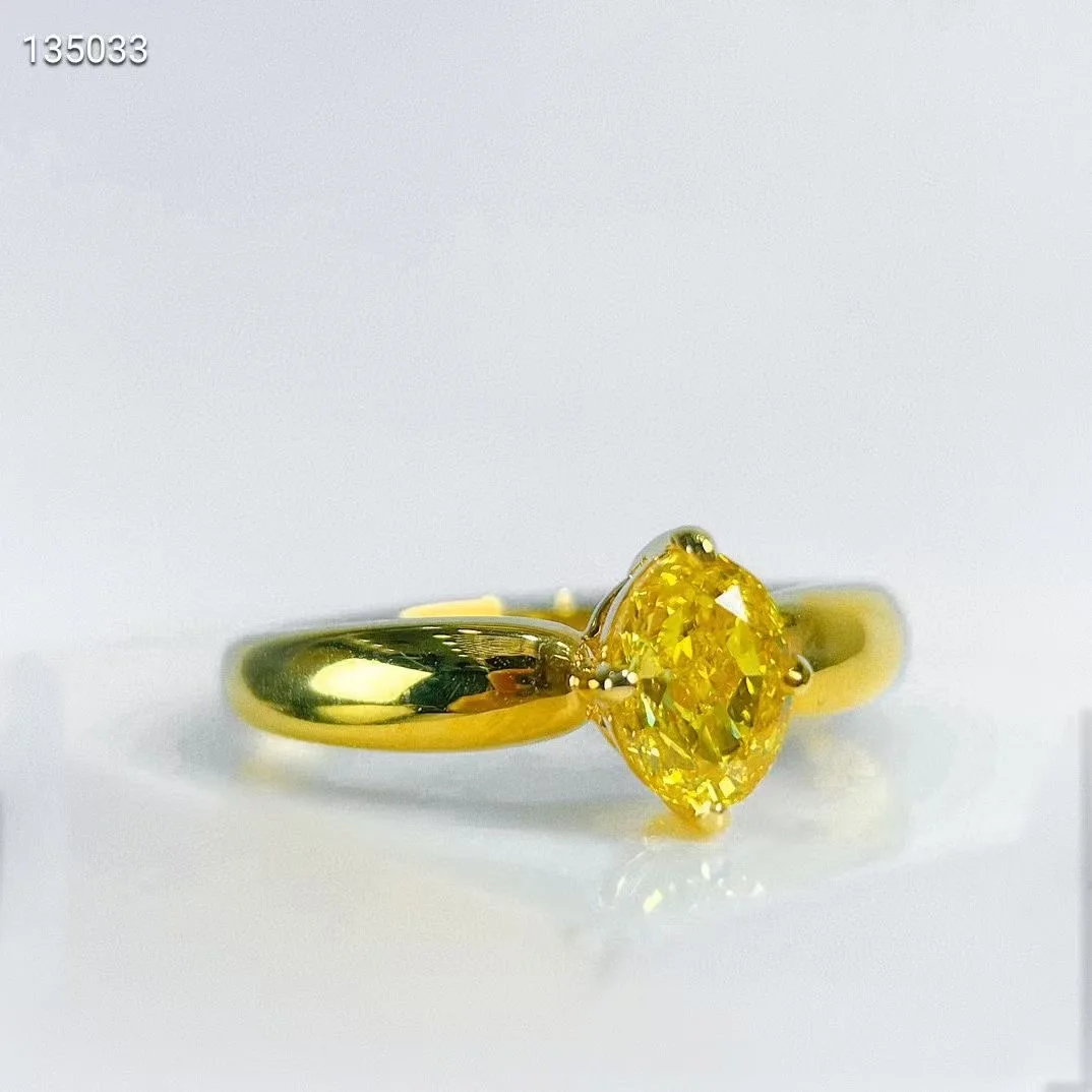 SGARIT Fine Jewelry Manufacturer Real 18k White Gold 1CT Oval Cut Jewellery Engagement Wedding Band Natural Yellow Diamond Ring