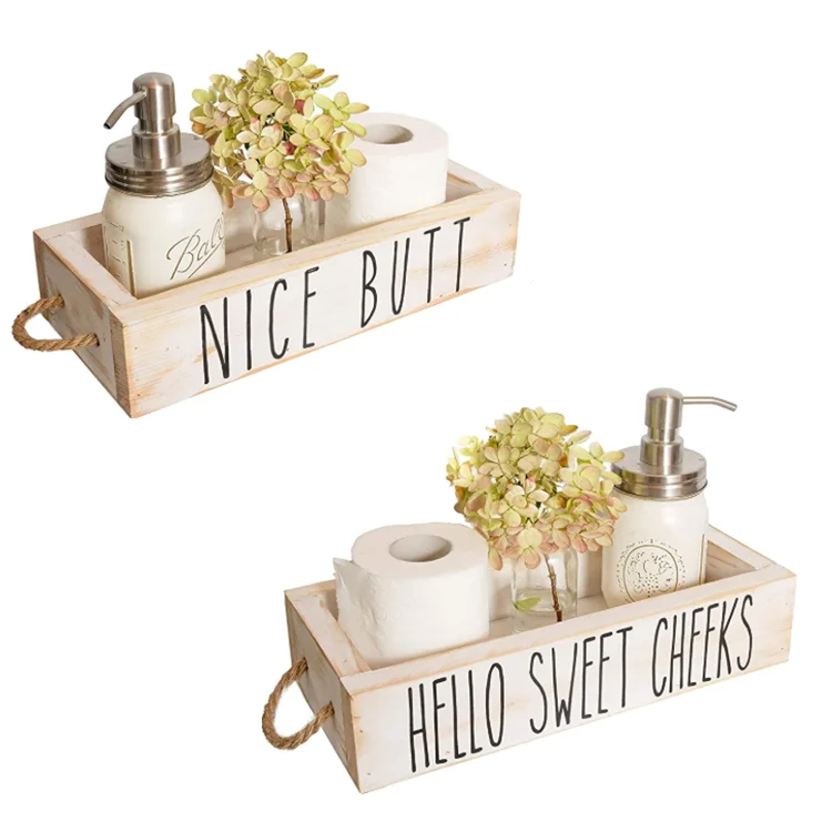 
Farmhouse Rustic Toilet Paper Holder Wooden Storage Box Nice Butt Bathroom Decor 