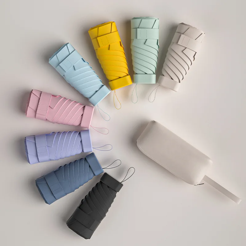 UV protection umbrellas with leather zipper bag , custom 6 folding Sunny umbrella with logo for girls