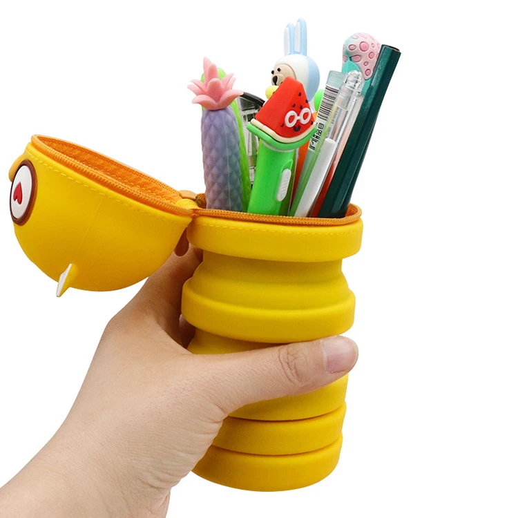 New style silicone animal flexible retractable high-capacity kids school washable pencil case stationery set