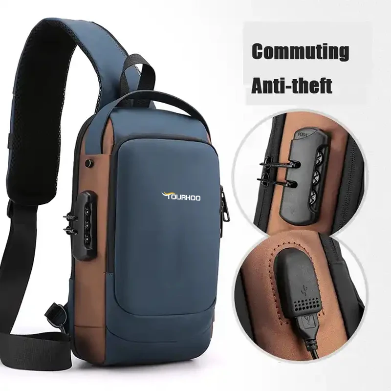 Factory Custom Waterproof Crossbody Bags With USB And Coded Lock Anti-theft Fashion and Function in One Sling Messenger Man Bag