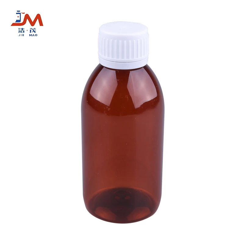 200ml Medical PET Liquid Plastic Amber Cough Syrup Bottle with Child Proof and Insurance Cap